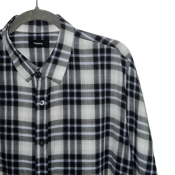 Theory Flanella Plaid 100% Cotton Casual Button-Down Shirt In Multi Size XL - Picture 4 of 8